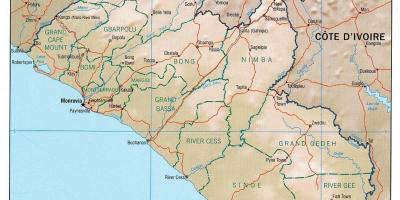 نقشه از نقشه جغرافیایی از کشور لیبریا